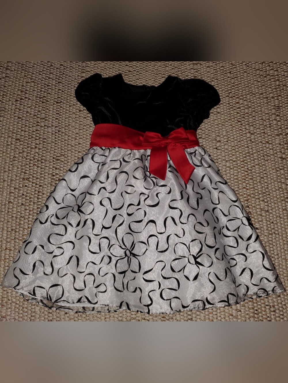 Girls 3T Black & White Floral Party Dress with Red Sash